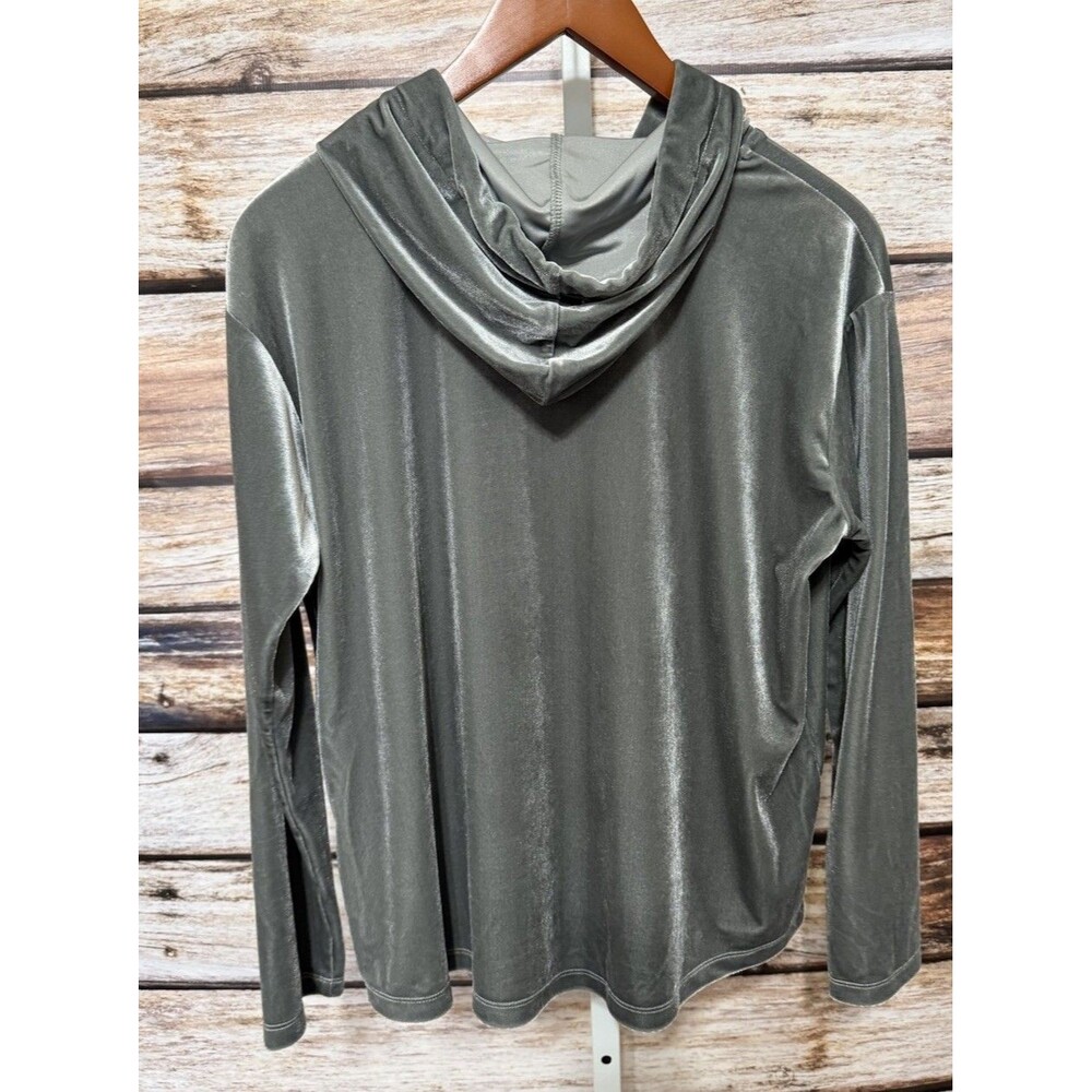 NIC + ZOE Women's Long Sleeve Velvet Luxe Hoodie in Caper Green Sz Medium - Picture 3 of 8